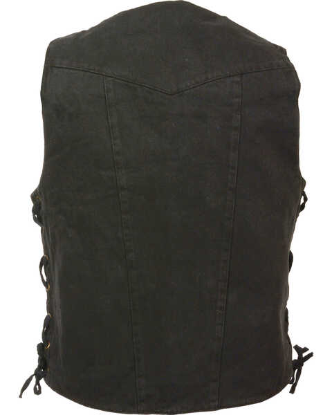 Image #2 - Milwaukee Leather Men's 10 Pocket Side Lace Denim Vest, Black, hi-res