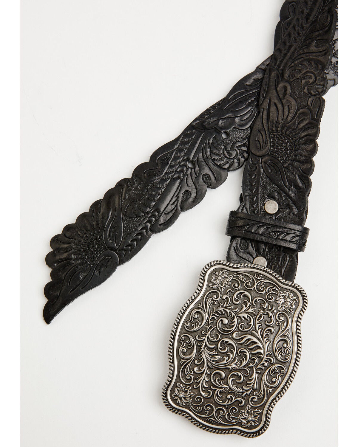 Image #2 - Shyanne Women's Floral Tooled Buckle Belt, Black, hi-res