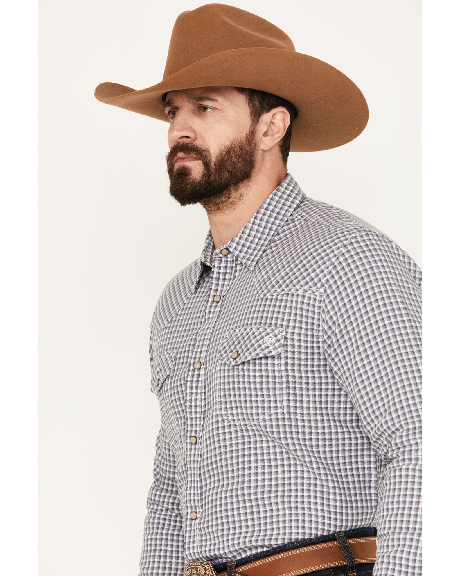 Blue Ranchwear Men's Rawlins Plaid Print Long Sleeve Western Pearl Snap ...