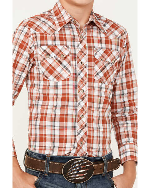 Image #3 - Wrangler Retro Boys' Plaid Print Long Sleeve Snap Western Shirt, Red, hi-res