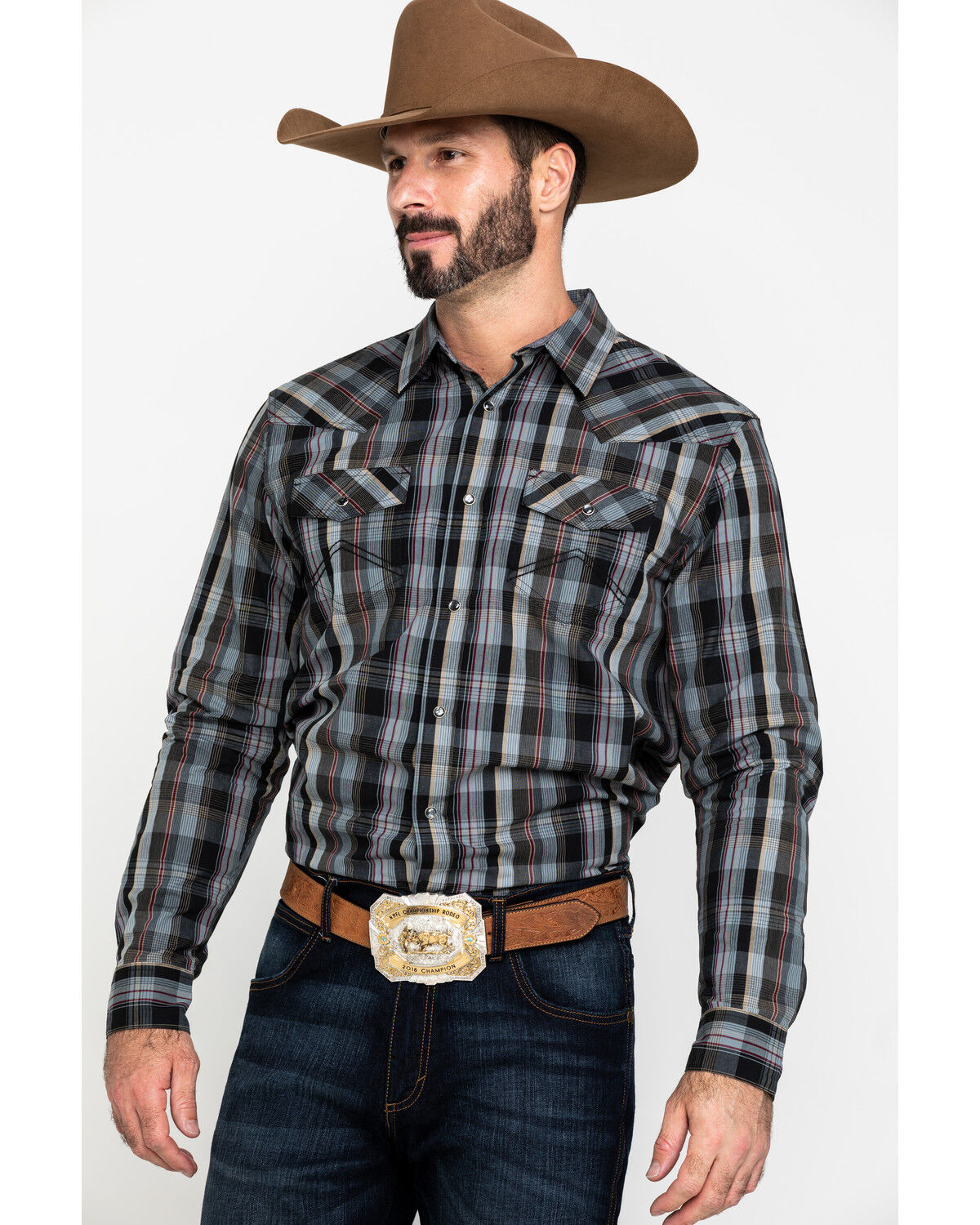 Image #1 - Cody James Men's Chapman Small Plaid Long Sleeve Western Shirt, Black, hi-res
