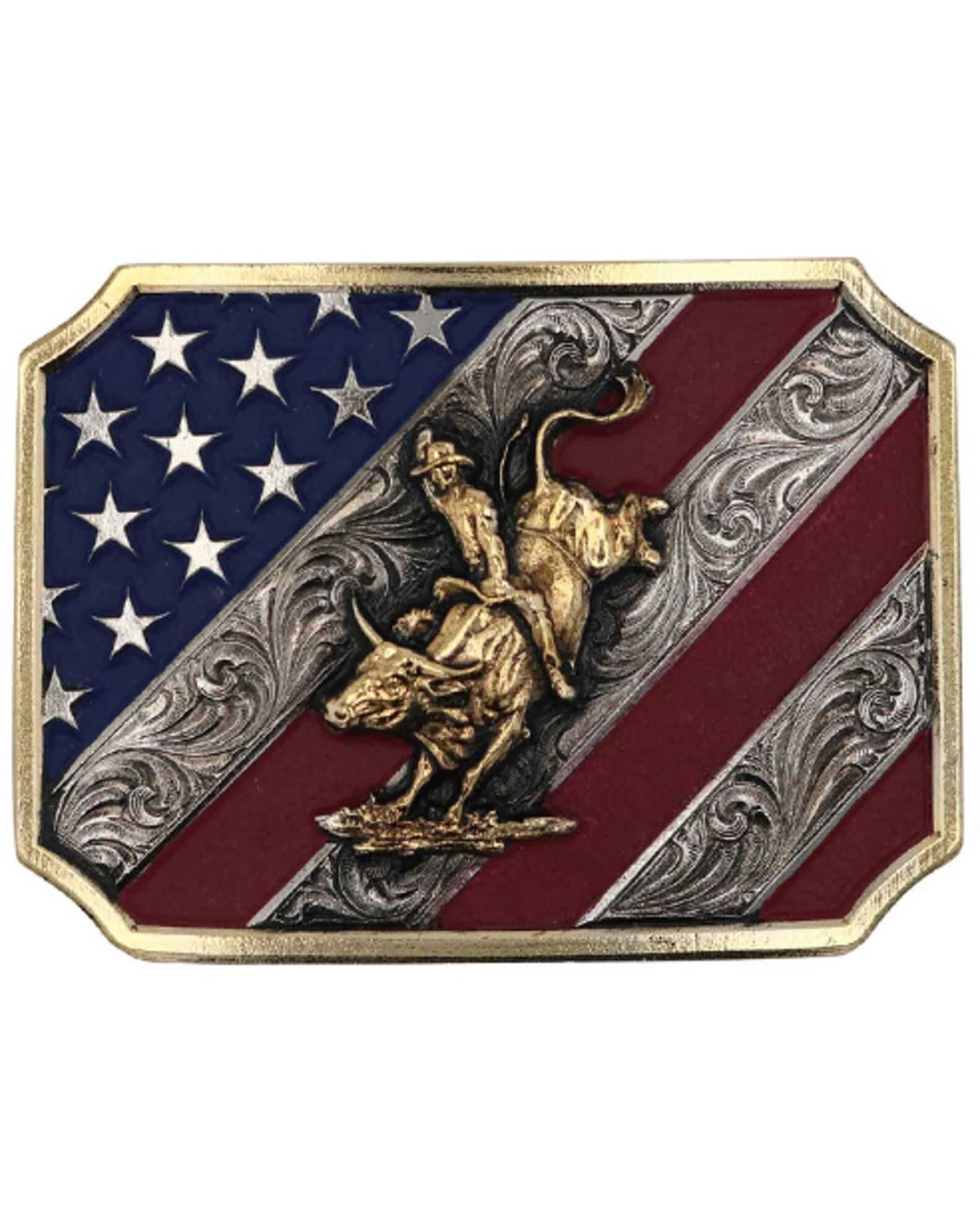 Image #1 - Montana Silversmiths Men's Patriot Bull Rider Belt Buckle, Multi, hi-res