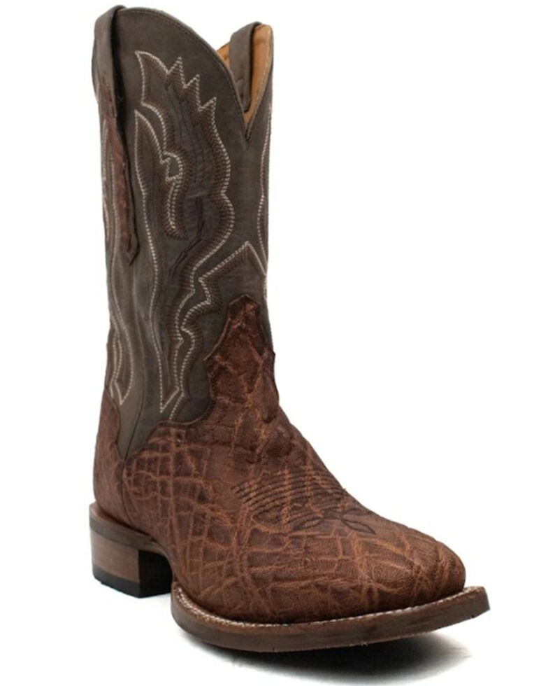 El Dorado Men's Brass Indian Elephant Exotic Boots - Broad Square Toe , Brown, hi-res