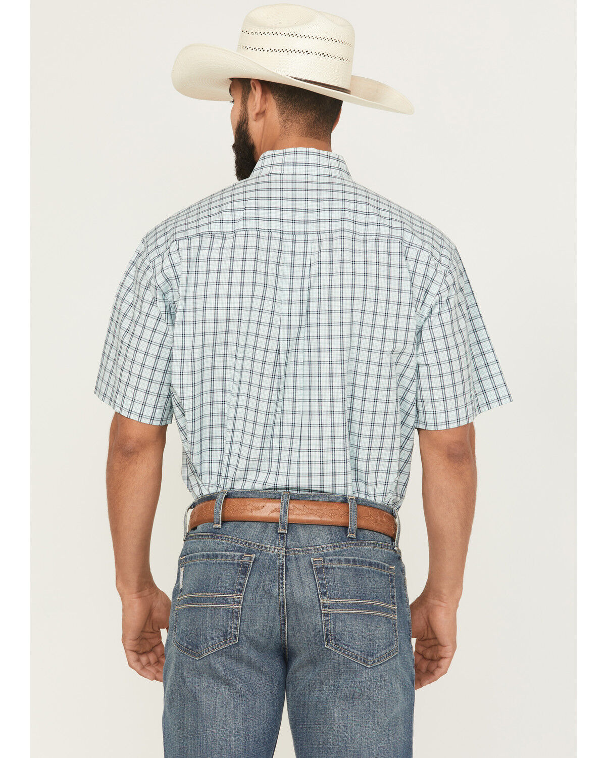Image #4 - Cinch Men's Plaid Print Short Sleeve Button-Down Western Shirt, Turquoise, hi-res