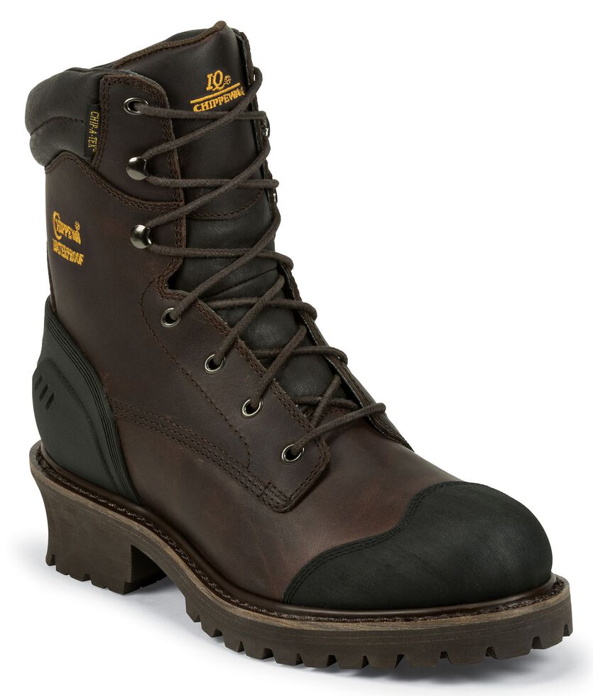 Chippewa 8" Waterproof & Insulated Lace-up Logger Boots - Composite Toe, Chocolate, hi-res