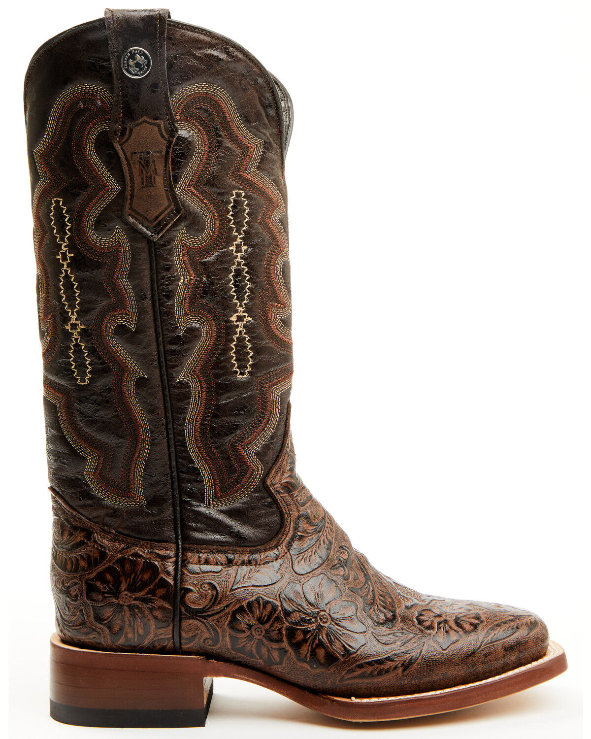 Image #2 - Tanner Women's Hand Tooled Floral Western Boots - Broad Square Toe, Brown, hi-res