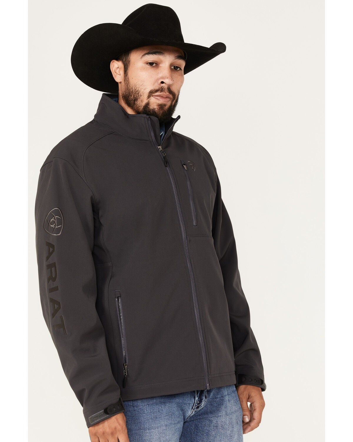 Image #2 - Ariat Men's Logo 2.0 Embroidered Zip Softshell Jacket - Tall, Dark Grey, hi-res
