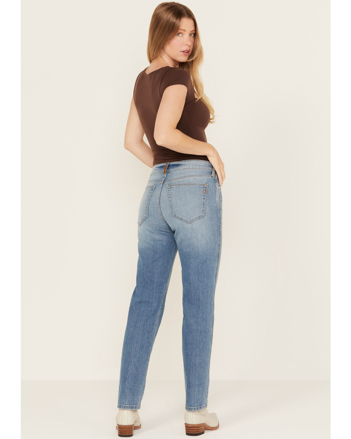 Image #3 - Ariat Women's Bridle Medium Wash High Rise Slim Straight Stretch Denim Jeans, Medium Wash, hi-res