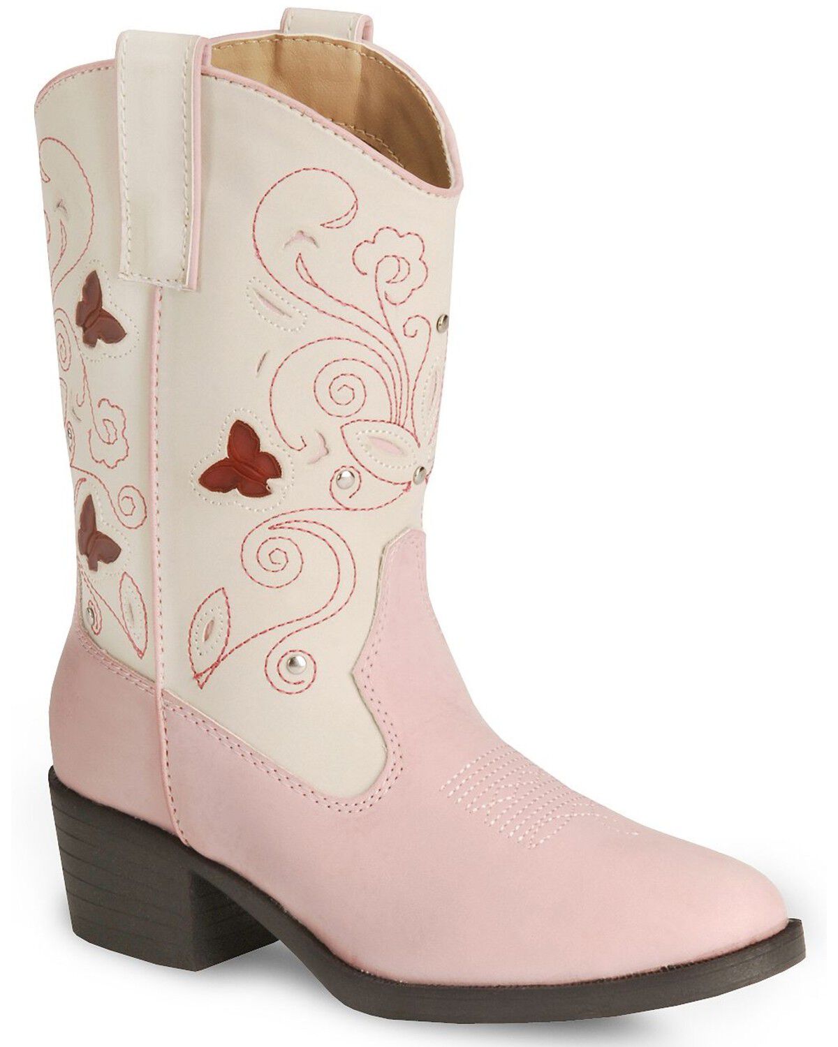 Image #1 - Roper Girls' Butterfly Light Western Boots - Round Toe, Pink, hi-res