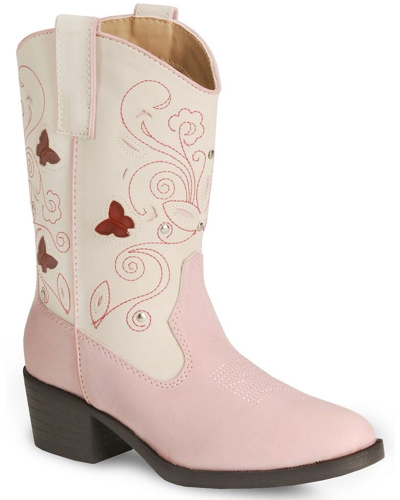 Roper Girls' Butterfly Light Cowgirl Boot - Round Toe, Pink, hi-res