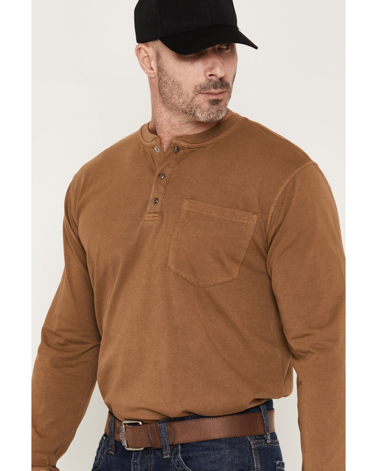 Image #2 - Cody James Men's FR Roughneck Solid Long Sleeve Snap Henley Work Shirt, Khaki, hi-res
