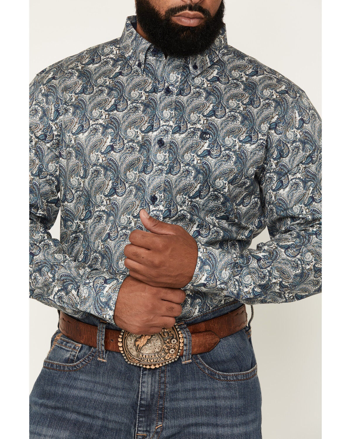 Image #3 - Cody James Men's Lost Resort Paisley Print Long Sleeve Button-Down Stretch Western Shirt - Tall, Blue, hi-res