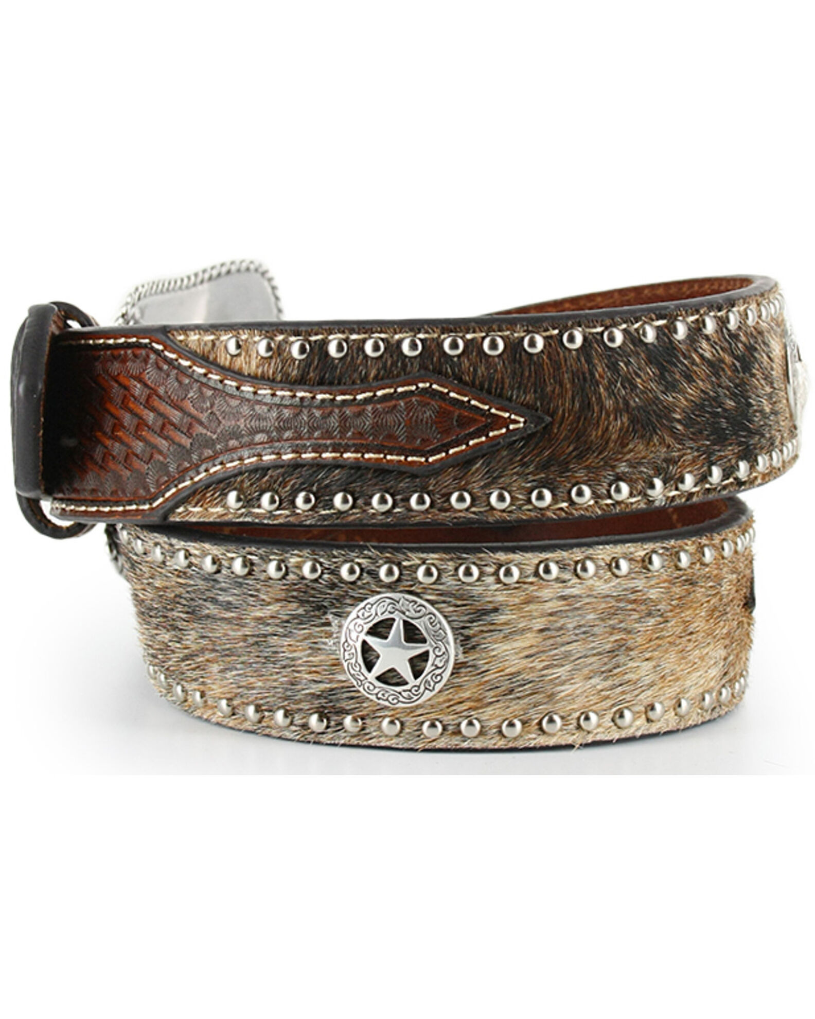 Image #4 - Cody James Men's Hair-On-Hide Star Concho Belt, Tan, hi-res