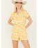 Show Me Your Mumu Women's Denim Cannon Sun Print Short Sleeve Romper , Mustard, hi-res