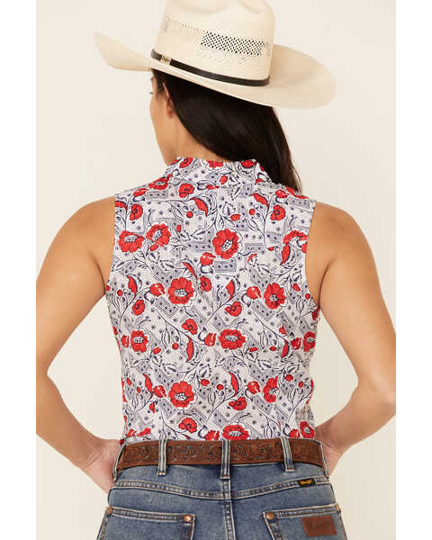 Wrangler Women's Americana Floral Print Sleeveless Snap Western Core Shirt, Red/white/blue, hi-res