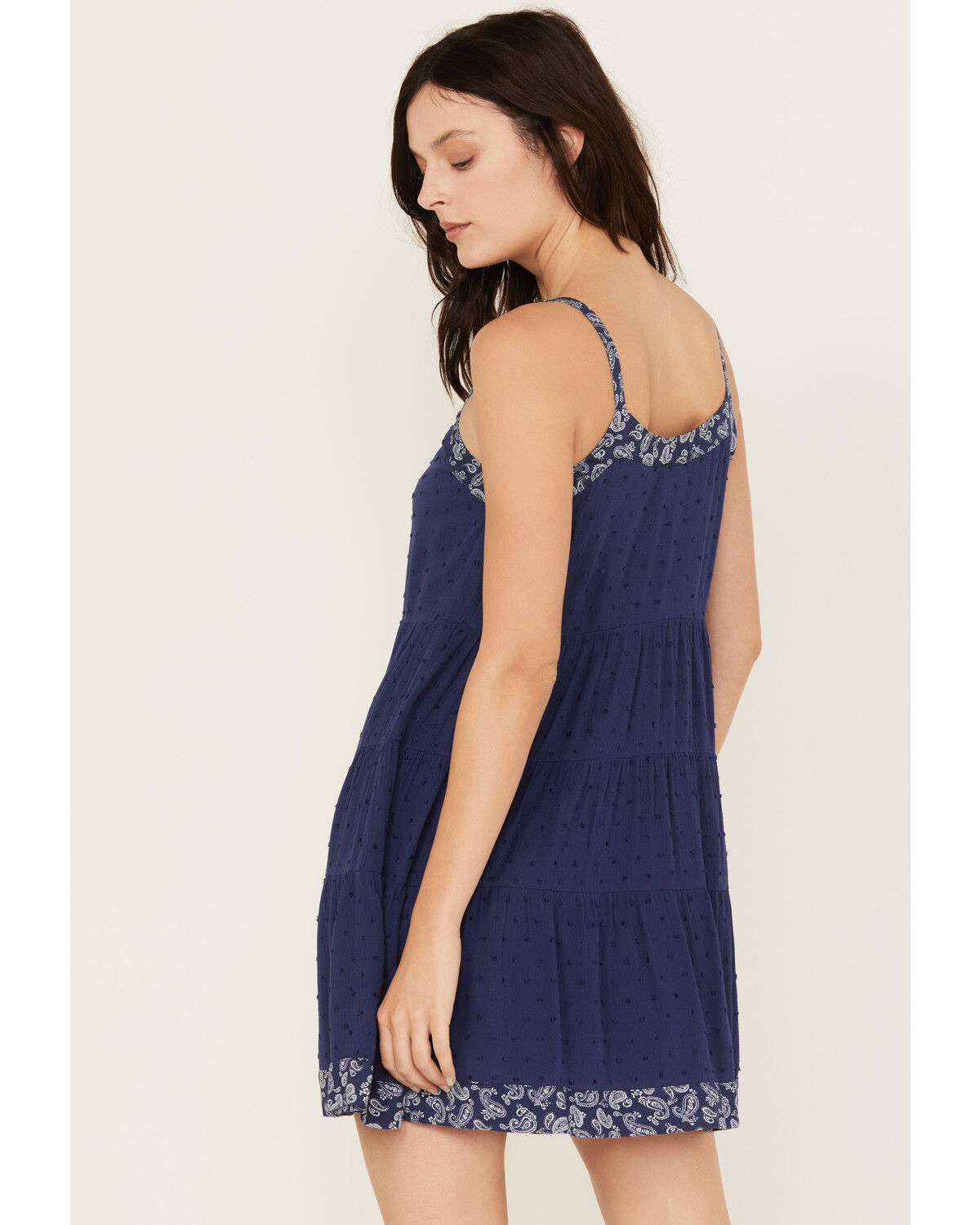 Image #4 - Yura Women's Paisley Border Sleeveless Tiered Mini Dress, Navy, hi-res