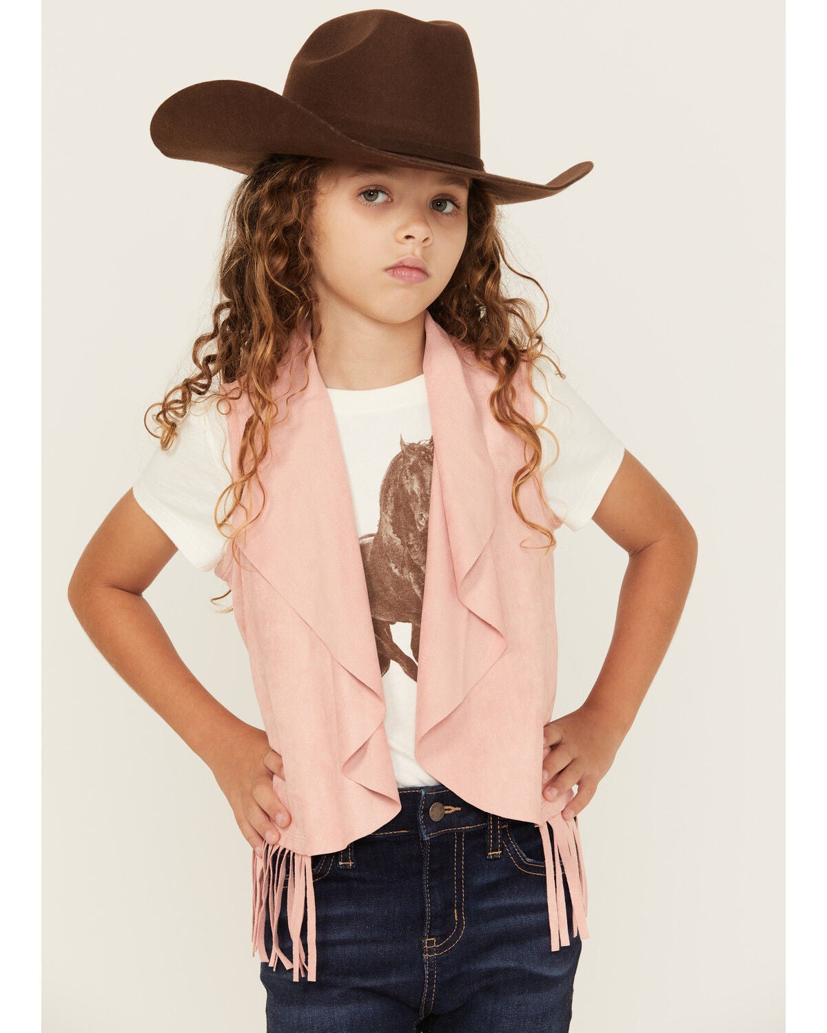 Shyanne Girls' Cascade Fringe Vest, Light Pink, hi-res