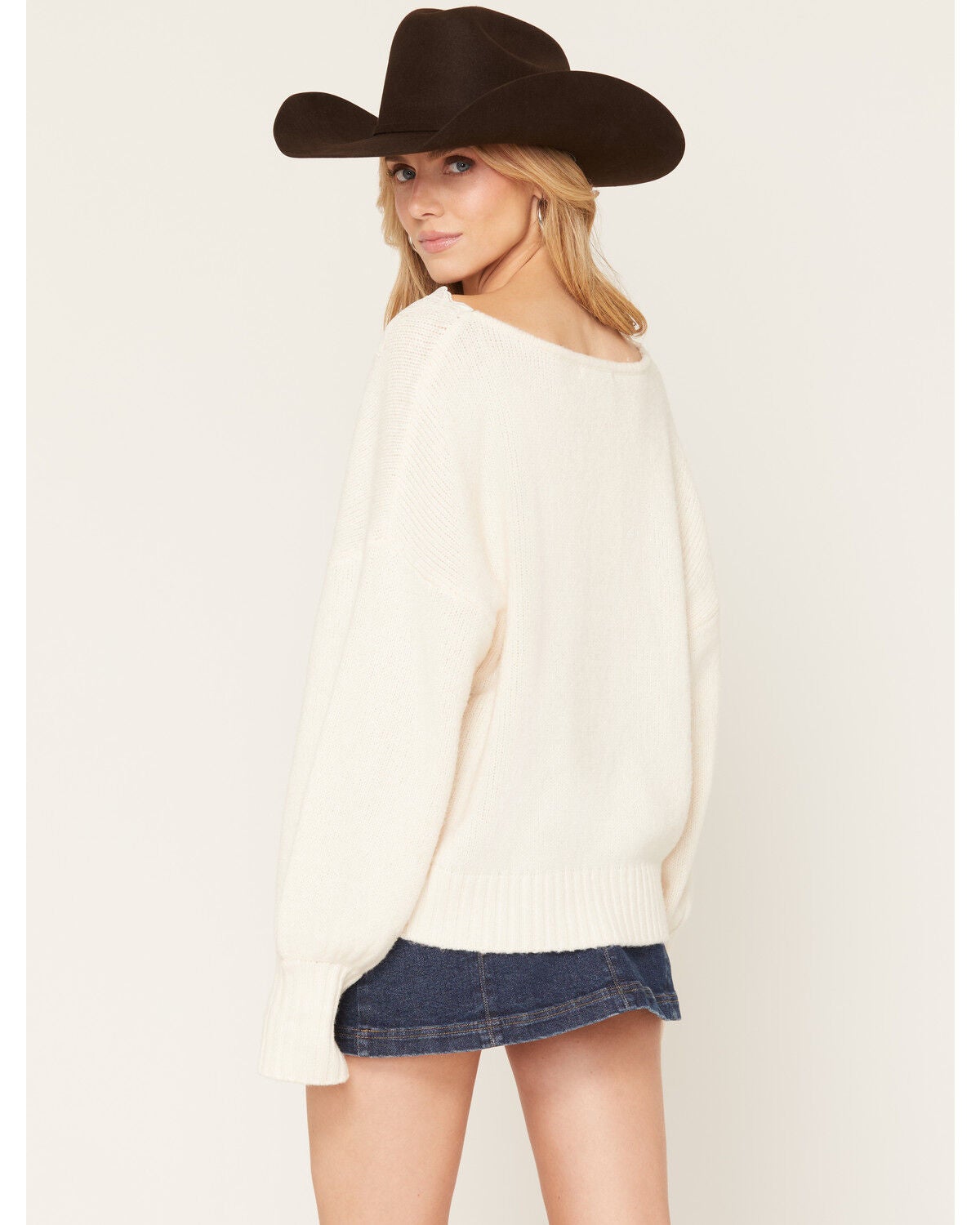 Image #4 - Cleo + Wolf Women's Lace Trim Sweater, Ivory, hi-res