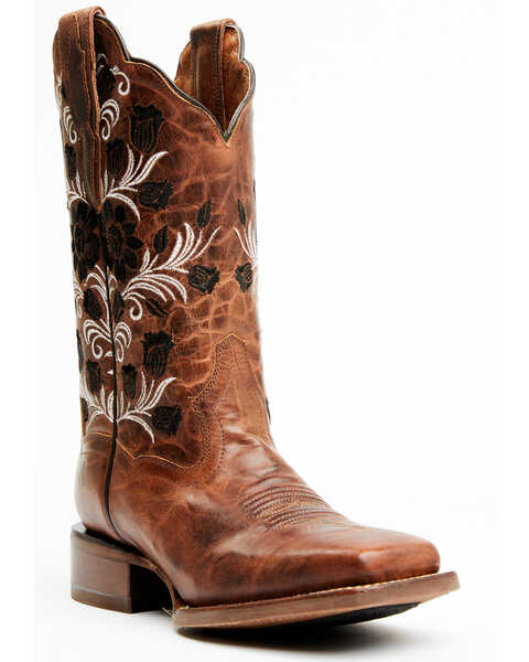 Dan Post Women's Athena Floral Embroidered Western Performance Boots - Broad Square Toe, Tan, hi-res