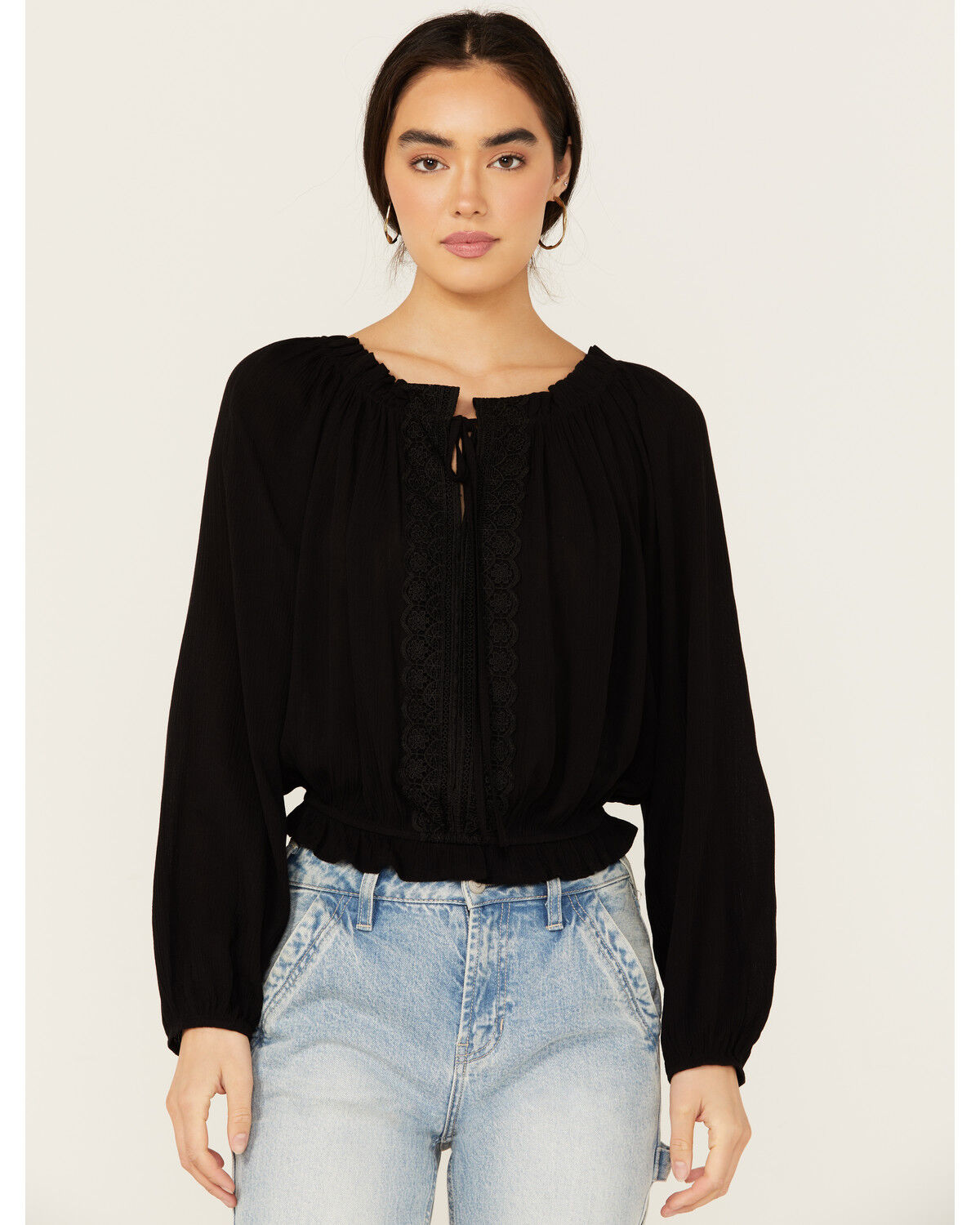 Image #1 - Tempted Women's Crochet Long Sleeve Top, Black, hi-res