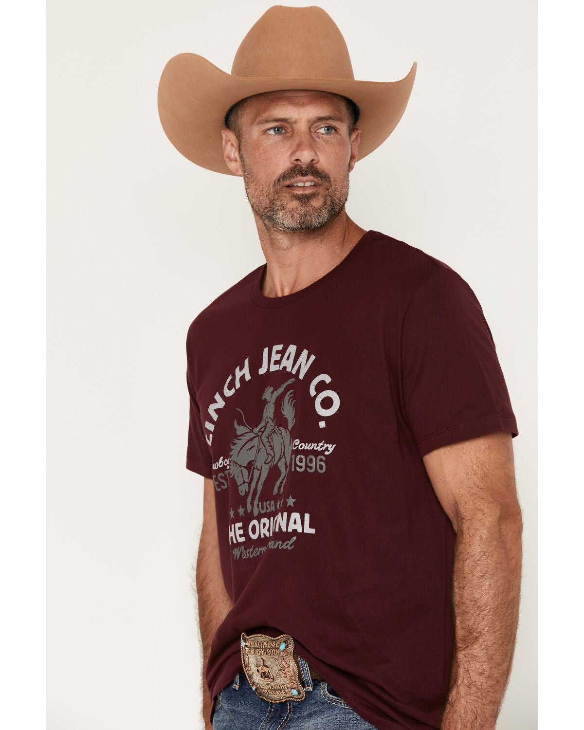 Image #2 - Cinch Men's Boot Barn Exclusive Jean Co. Short Sleeve Graphic T-Shirt, Burgundy, hi-res
