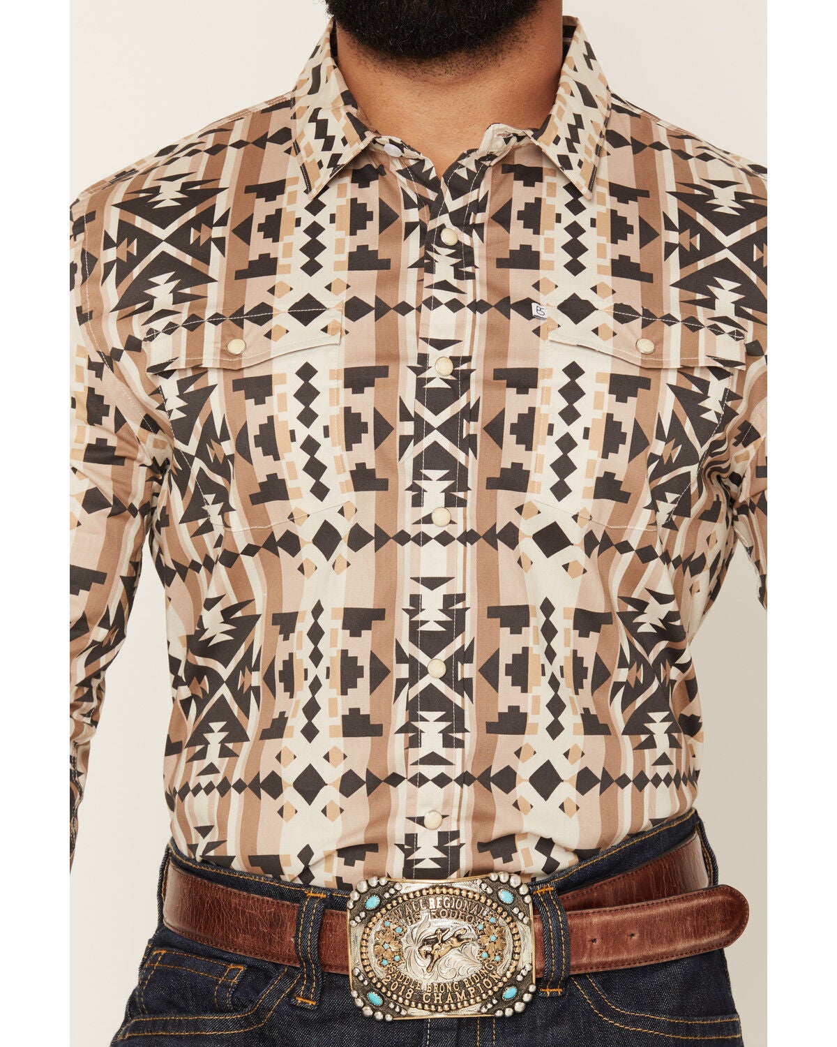Image #3 - Panhandle Slim Men's Southwestern Print Long Sleeve Snap Stretch Western Shirt, Brown, hi-res