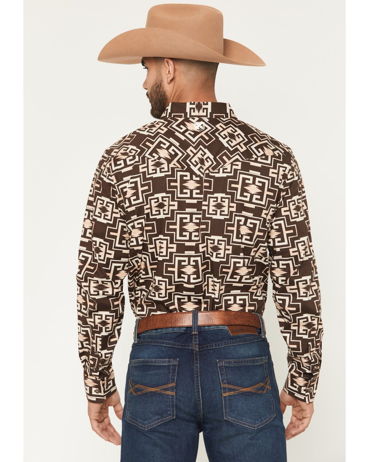 Image #4 - RANK 45&reg; Men's Mount Hood Southwestern Print Long Sleeve Snap Stretch Western Shirt, Brown, hi-res