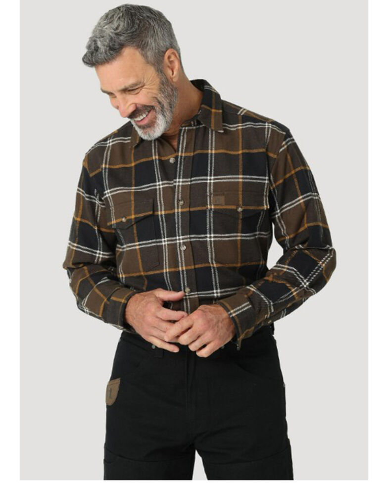 Wrangler Riggs Workwear Men's Foreman Plaid Print Long Sleeve Button-Down Shirt - Big & Tall, Brown, hi-res