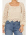 Image #3 - Flying Tomato Women's Crochet Long Sleeve Peasant Top, Natural, hi-res