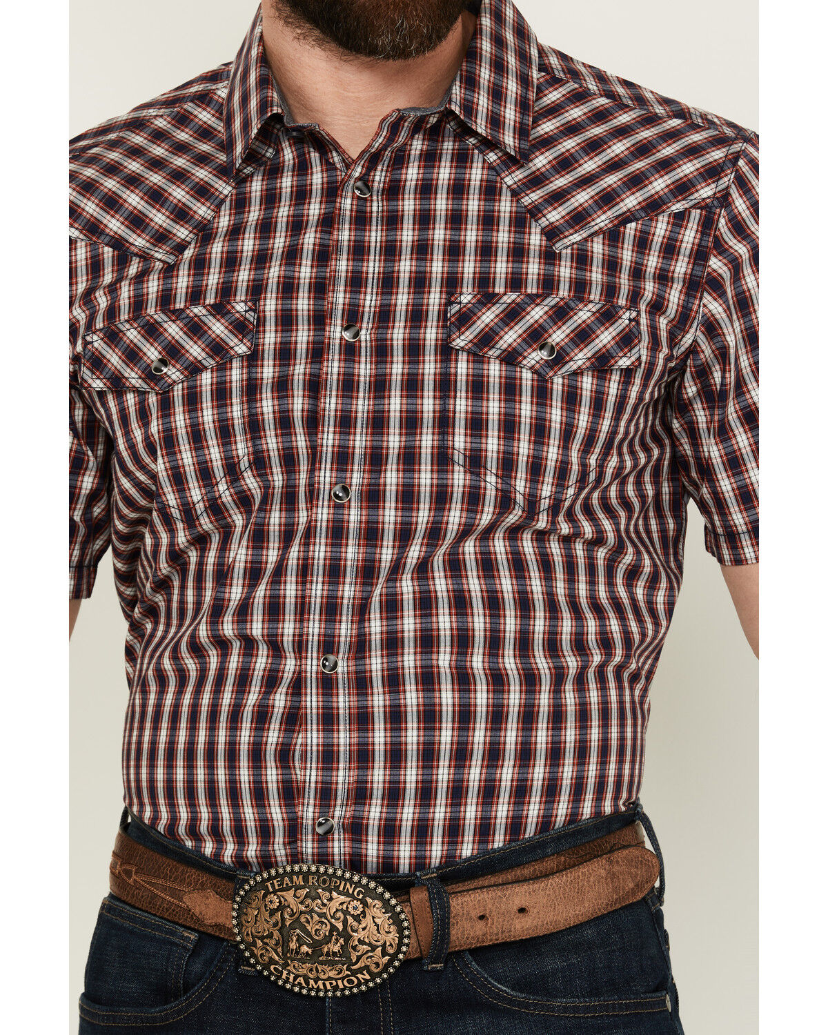 Image #3 - Cody James Men's Sammy Plaid Print Short Sleeve Snap Western Shirt, Red, hi-res