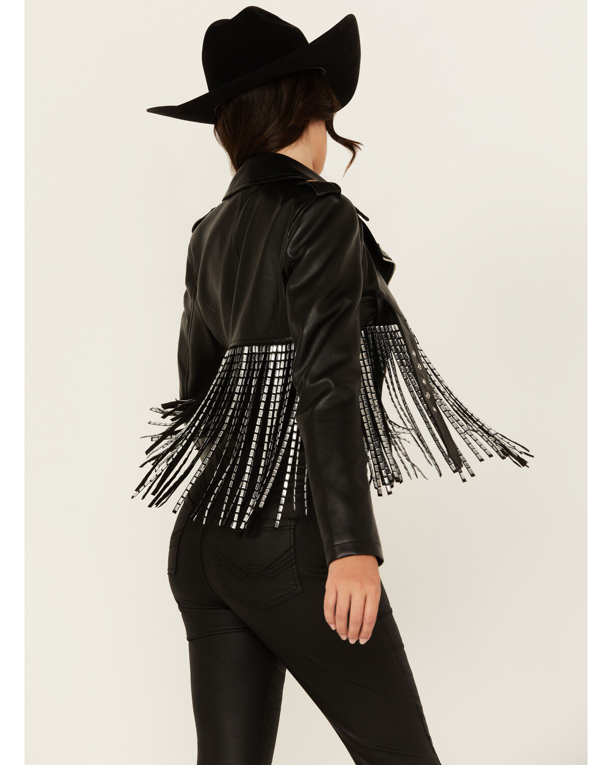 Image #4 - Azalea Wang Women's Jette Cropped Fringe Moto Jacket, Black, hi-res