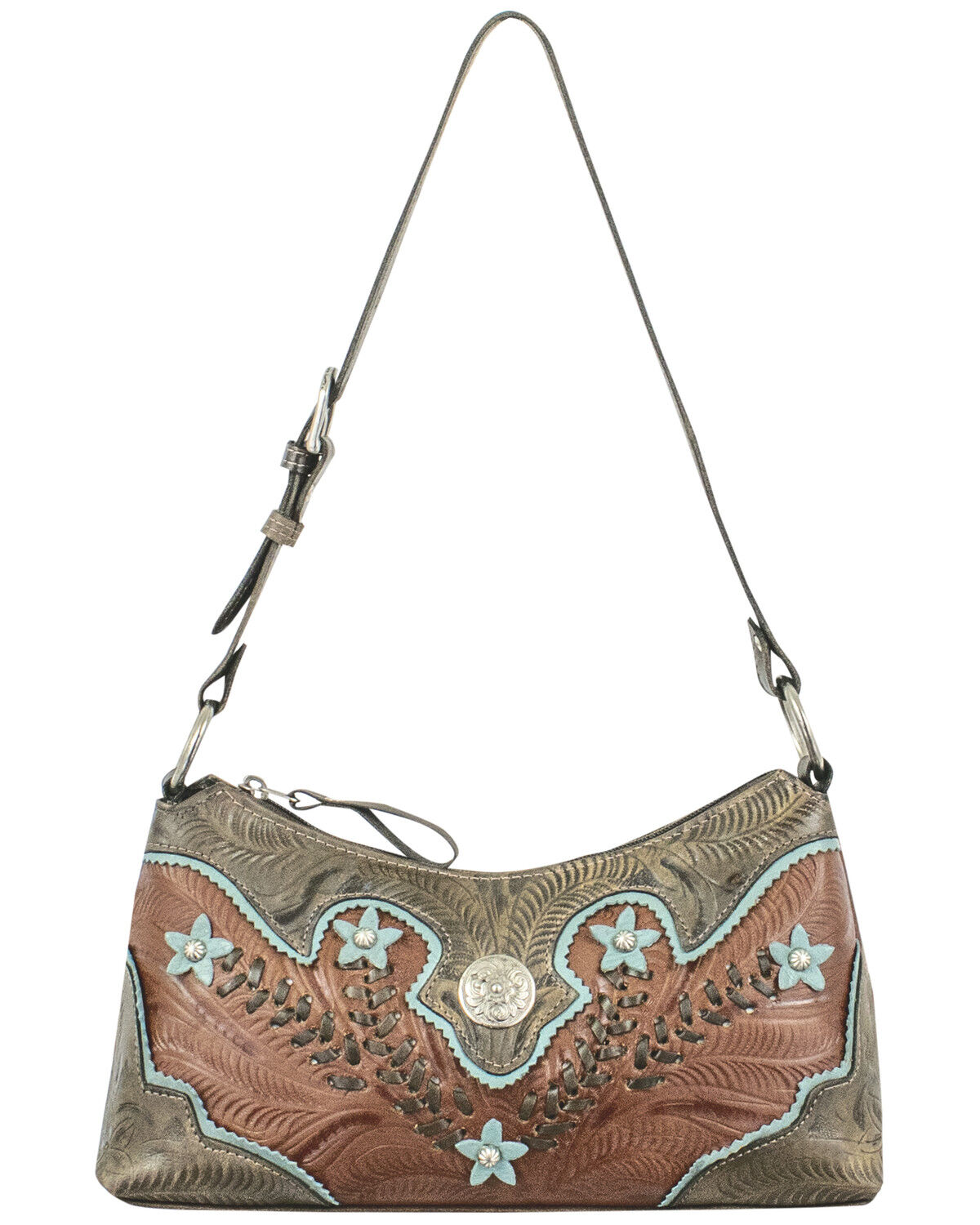 Image #1 - American West Desert Wildflower Zip Top Shoulder Bag, Brown, hi-res
