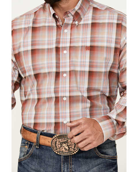 Image #3 - Cinch Men's Plaid Print Long Sleeve Button-Down Western Shirt, Red, hi-res