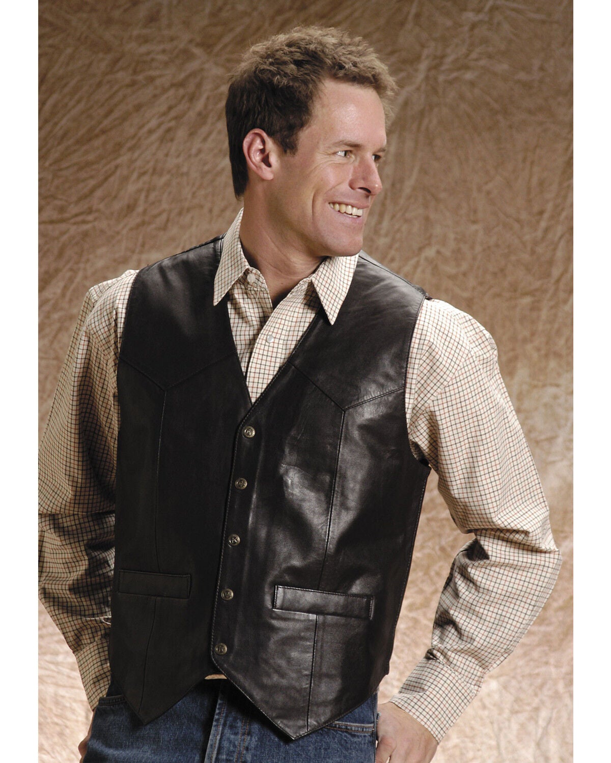 Roper Men's Lamb Leather Vest, Brown, hi-res