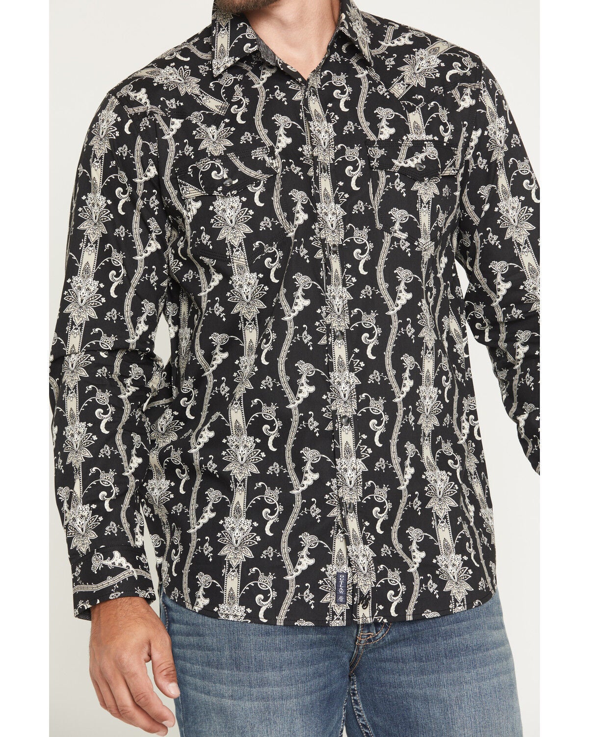 Image #3 - Moonshine Spirit&reg; Men's Twenty Four Seven Floral paisley Print Long Sleeve Snap Western Shirt, Black, hi-res