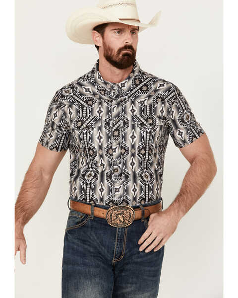 Image #1 - Rock & Roll Denim Men's Southwestern Print Short Sleeve Polo Shirt , Black, hi-res