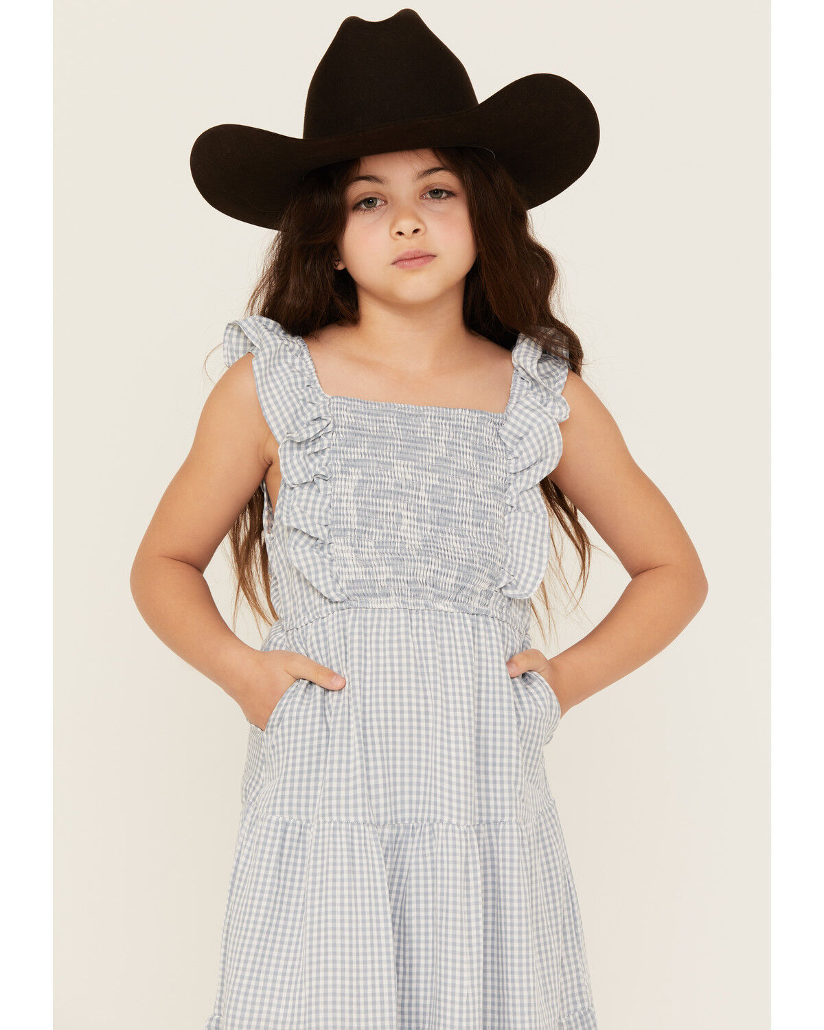 Image #2 - Hayden LA Girls' Gingham Print Puff Sleeve Midi Dress, Blue, hi-res
