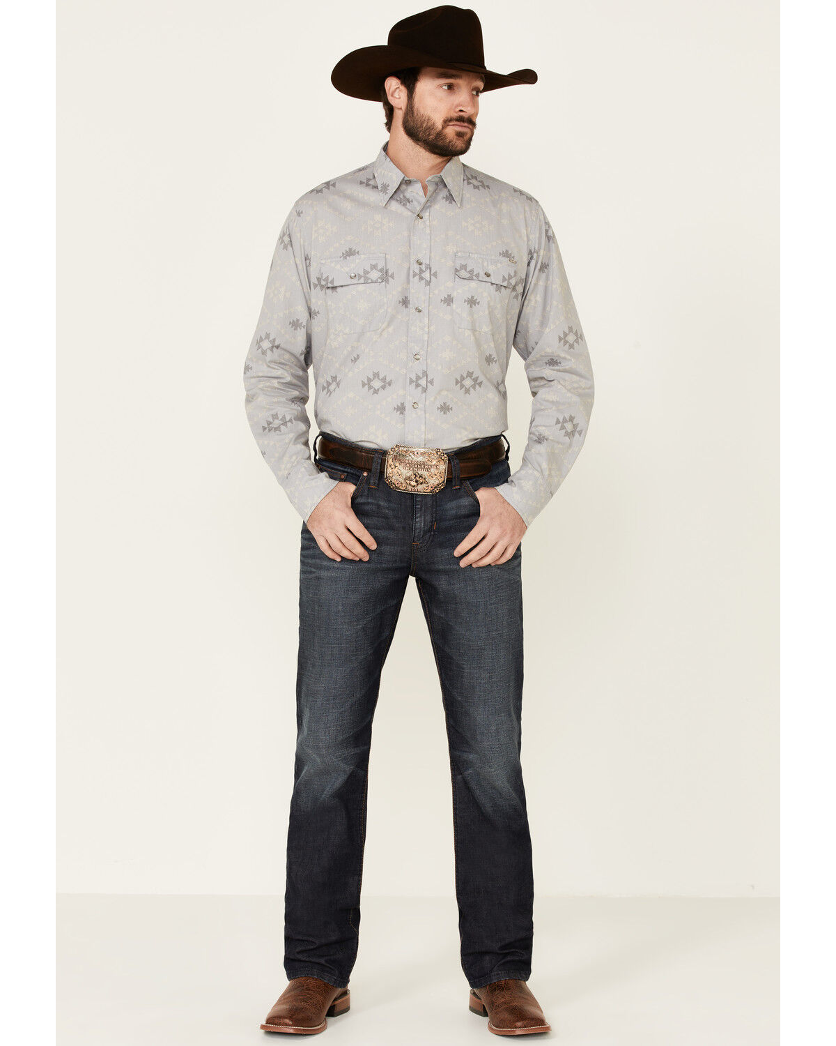Image #2 - Tin Haul Men's Gray Southwestern Textured Print Long Sleeve Snap Western Shirt, Grey, hi-res
