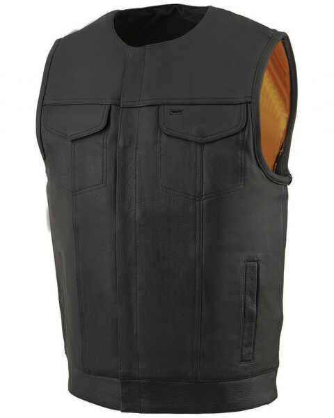 Image #1 - Milwaukee Leather Men's Cool-Tec Leather Concealed Carry Motorcycle Club Style Vest, Black, hi-res