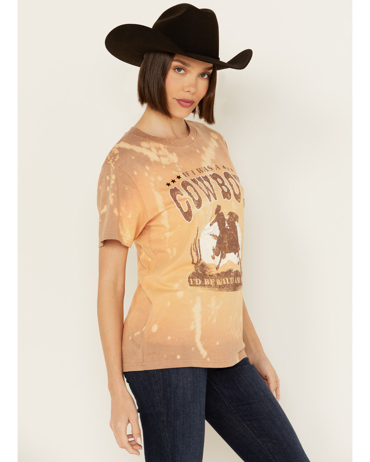 Image #2 - Youth in Revolt Women's Bleachwash Studded Cowboy Short Sleeve Graphic Tee, Brown, hi-res