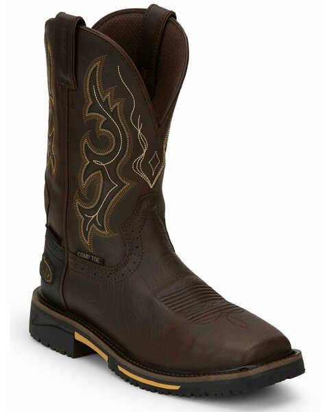 Justin Men's Joist Rustic Waterproof Western Work Boots - Composite Toe, Distressed Brown, hi-res
