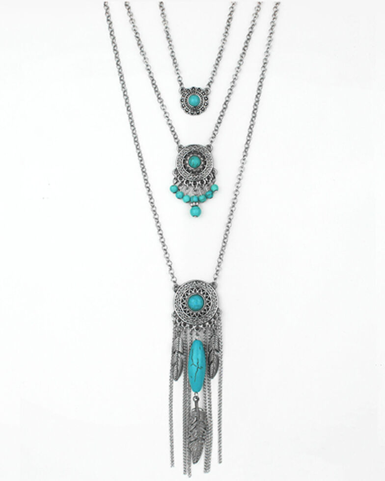 Prime Time Jewelry Women's Silver Dreamcatcher Turquoise Concho Layered Necklace Set, Silver, hi-res