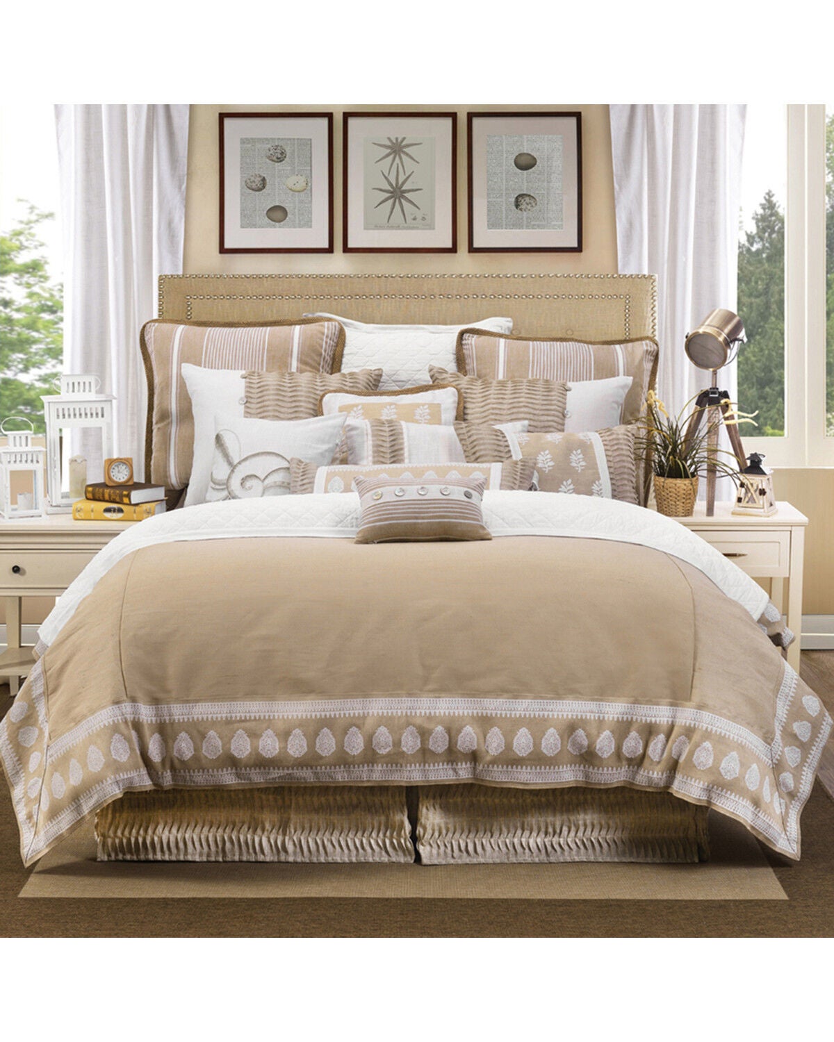 Image #1 - HiEnd Accents Newport Queen Size Bedding Set - 5 Piece, Cream, hi-res