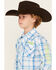 Image #2 - Wrangler Boys' Plaid Print Logo Long Sleeve Snap Western Shirt, Light Blue, hi-res