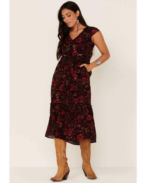 Image #1 - Idyllwind Women's Floral Willow Branch Midi Dress, Black, hi-res