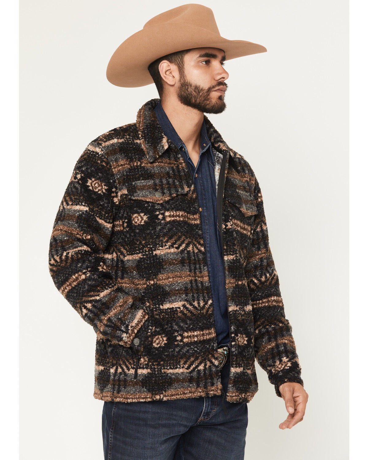 Image #2 - Panhandle Slim Men's Jicarilla Southwestern Print Berber Jacket, Charcoal, hi-res