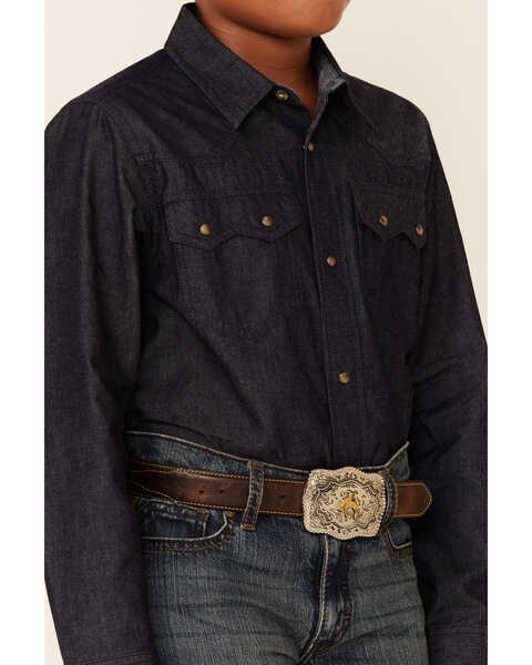Cody James Boys' Moving Indigo Denim Long Sleeve Snap Western Shirt , Blue, hi-res