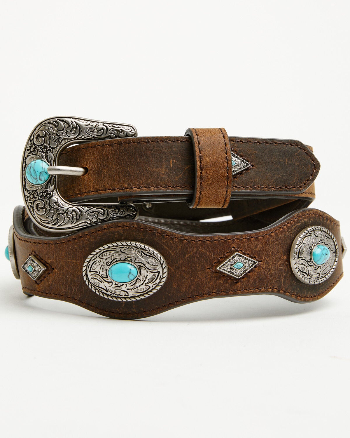 Shyanne Women's Bristol Scalloped Medallion Belt, Dark Brown, hi-res