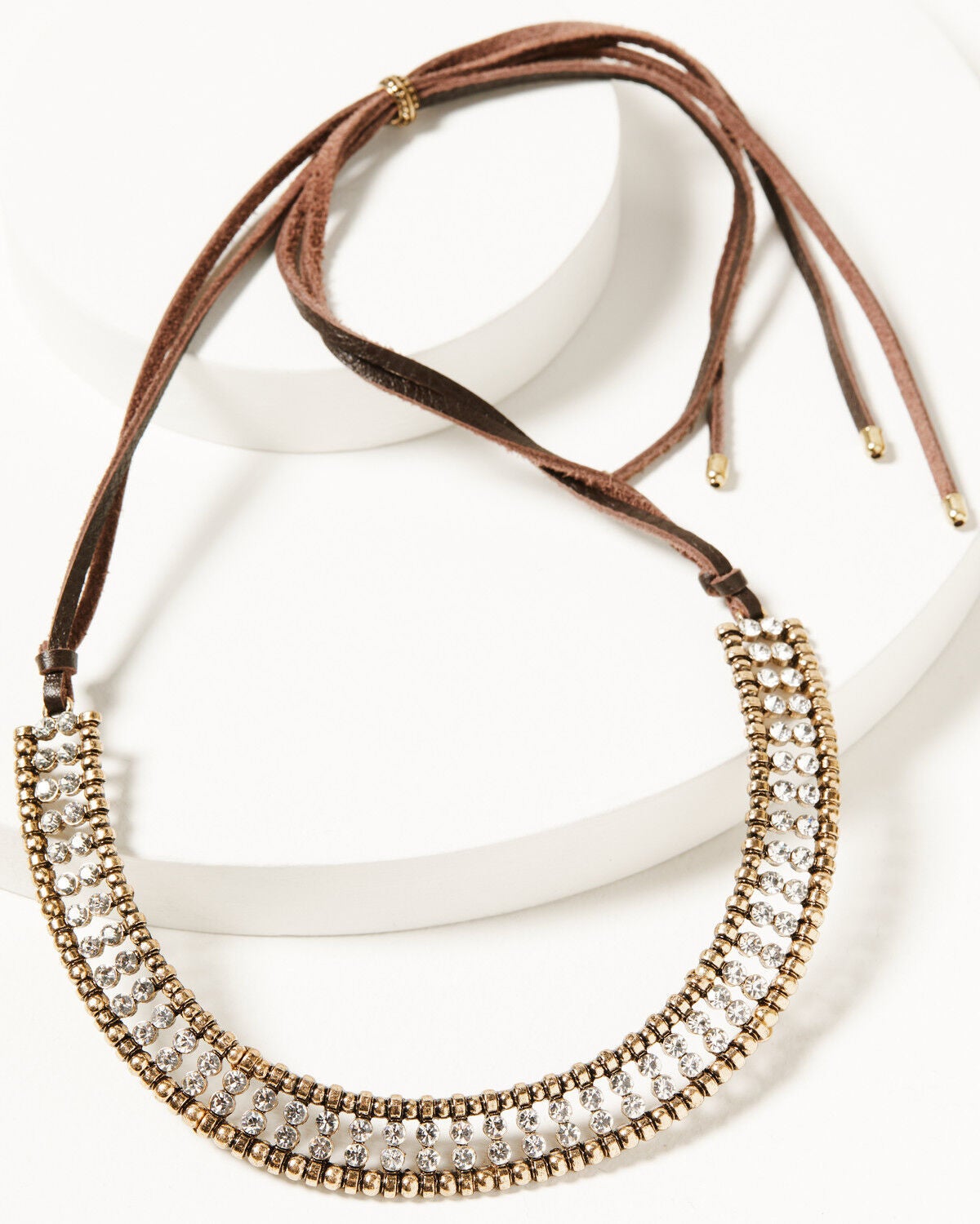 Shyanne Women's Summer Moon Antique Gold Adjustable Rhinestone Necklace, Gold, hi-res