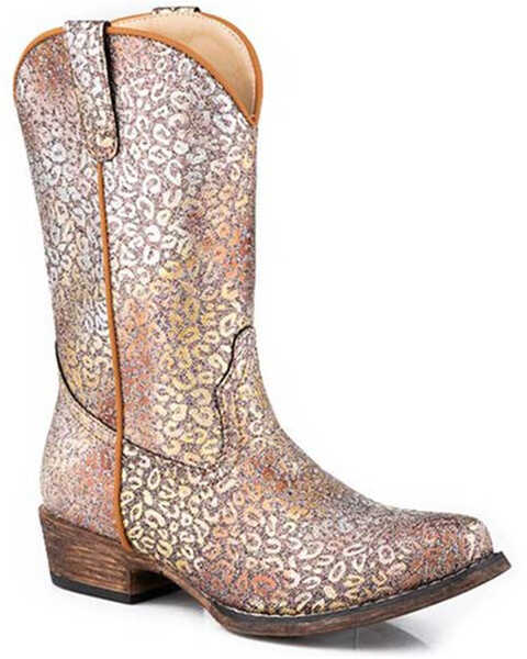 Image #1 - Roper Little Girls' Riley Leopard Western Boots - Snip Toe, Tan, hi-res